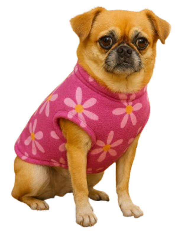 Dog in pink sweater